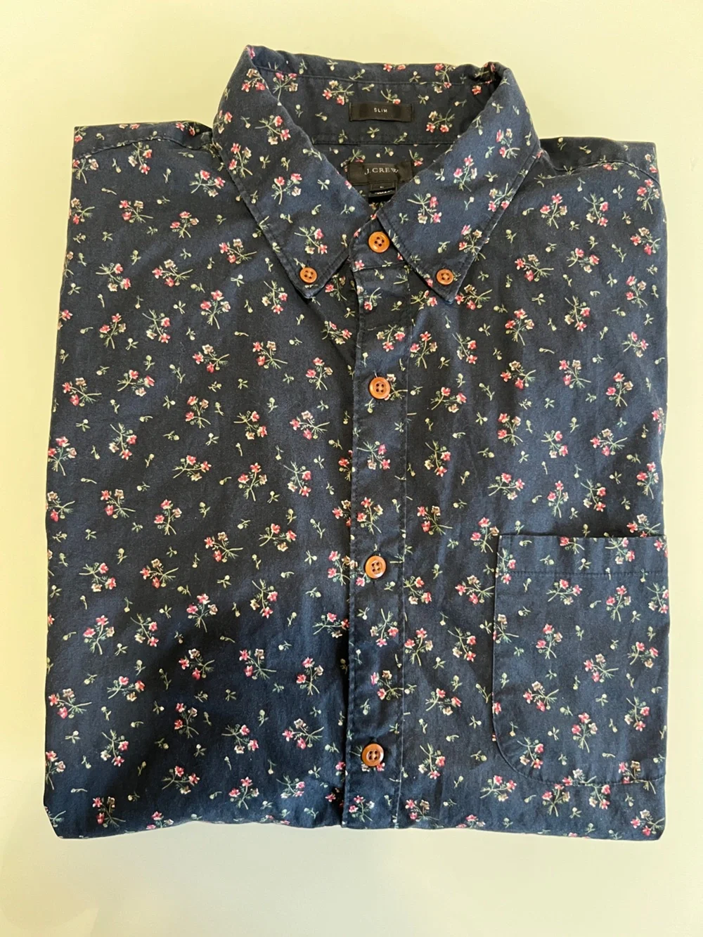 J.Crew Dark Navy blue Button-Down Shirt Floral Print 100% cotton Men’s L Slim